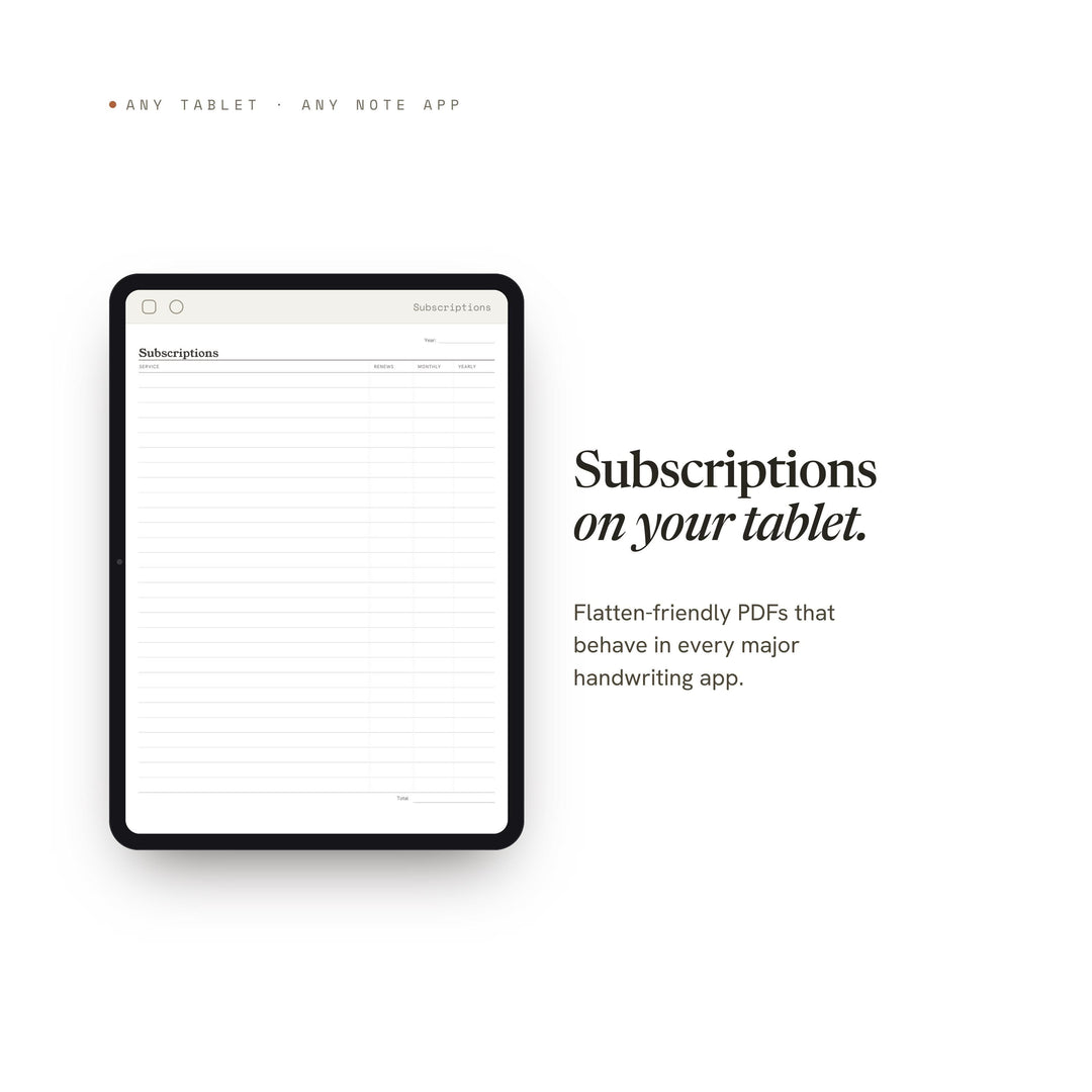 Subscriptions Planner Insert | Budget Planner | GoodNotes iPad PDF | Digital Download