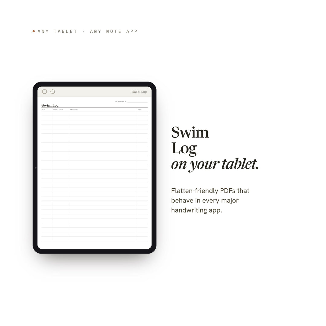 Swim Log Planner Insert | Workout Tracker | GoodNotes iPad PDF | Digital Download