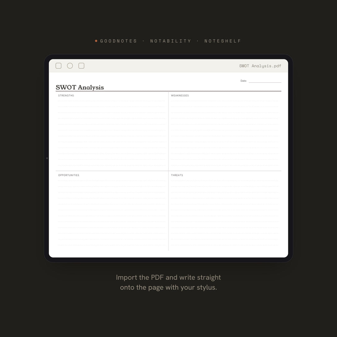 SWOT Analysis Planner Insert | Strategy Planner | GoodNotes iPad PDF | Digital Download