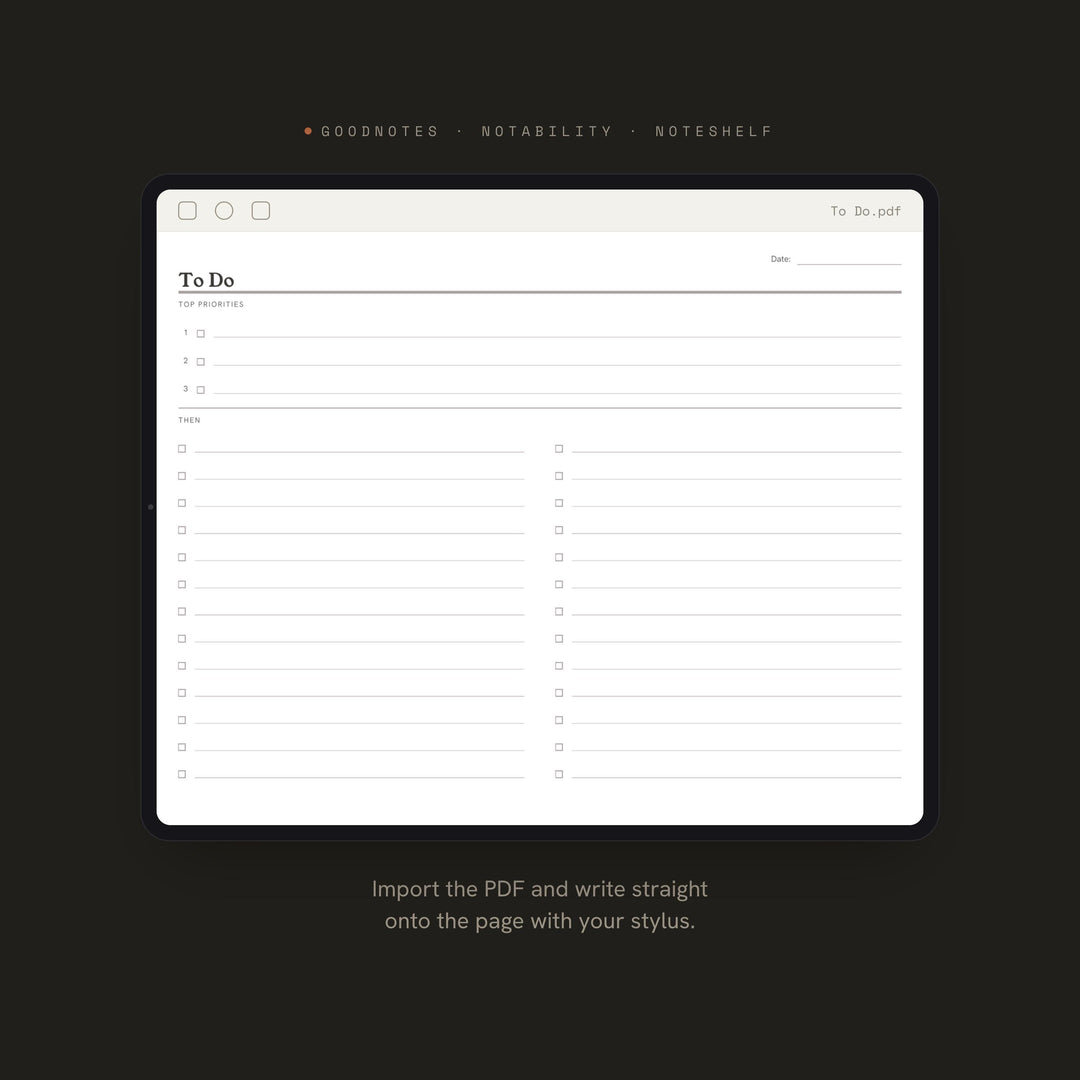 To Do Planner Insert | Note Taking Page | GoodNotes iPad PDF | Digital Download