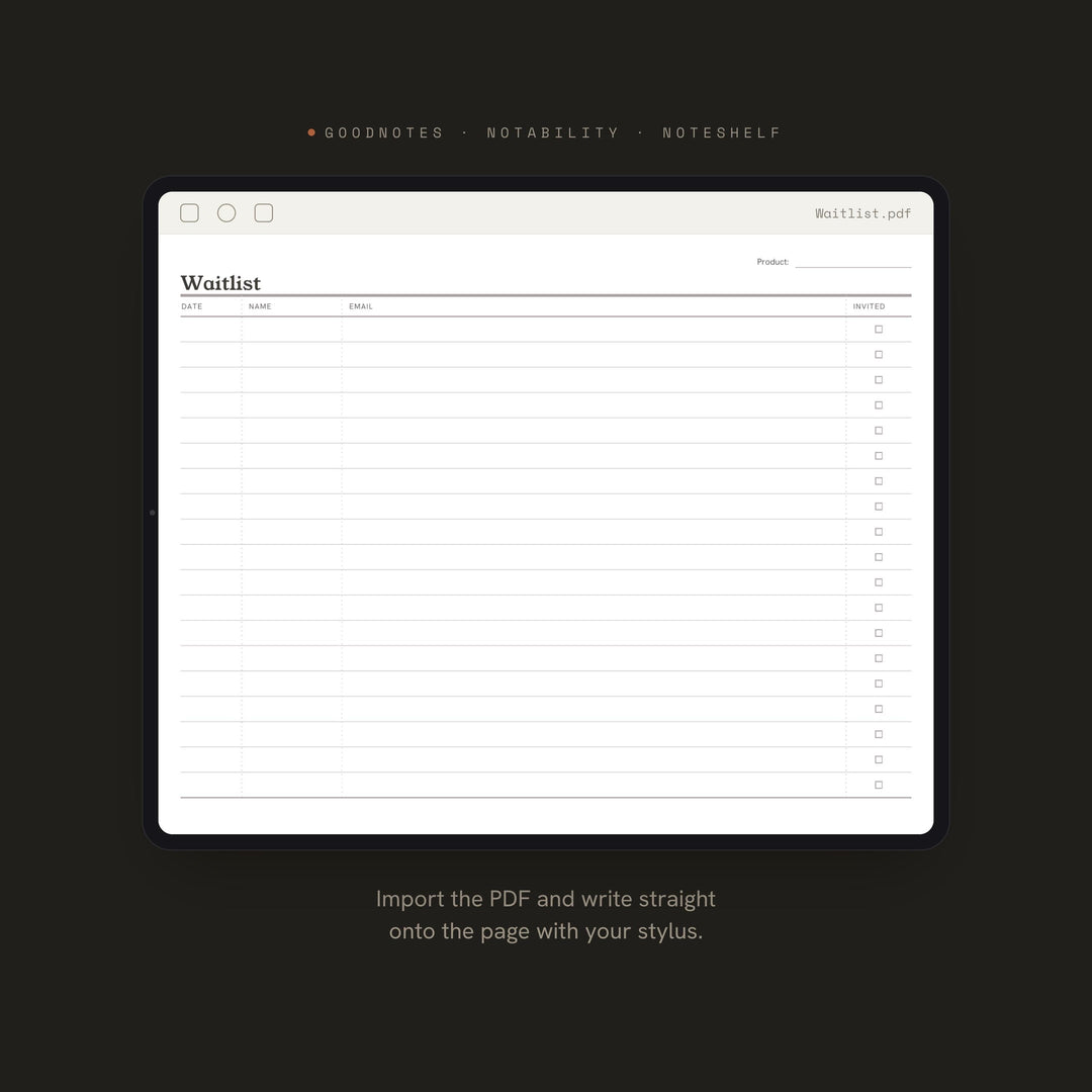 Waitlist Planner Insert | Growth Tracker | GoodNotes iPad PDF | Digital Download