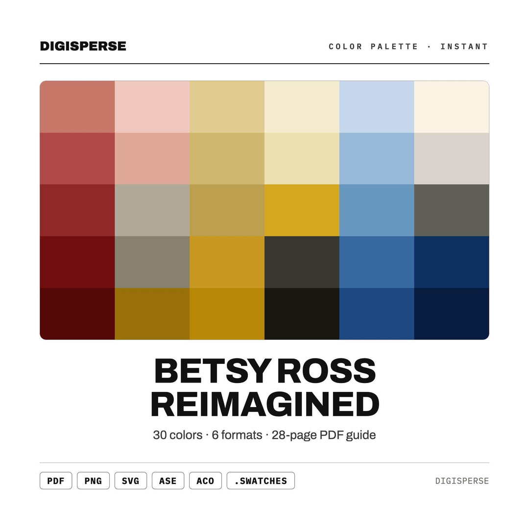 Betsy Ross Reimagined Color Palette | 30 Colors | Hex RGB CMYK | Procreate Swatches + ASE | Digital Download