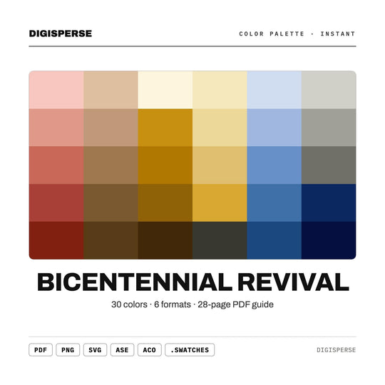 Bicentennial Revival Color Palette | 30 Colors | Hex RGB CMYK | Procreate Swatches + ASE | Digital Download