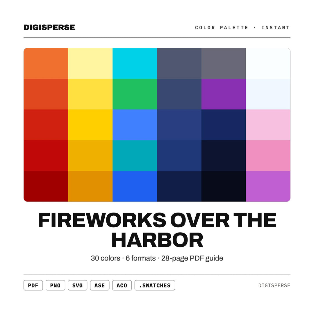 Fireworks Over the Harbor Color Palette | 30 Colors | Hex RGB CMYK | Procreate Swatches + ASE | Digital Download