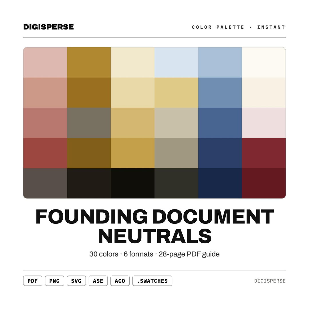 Founding Document Neutrals Color Palette | 30 Colors | Hex RGB CMYK | Procreate Swatches + ASE | Digital Download