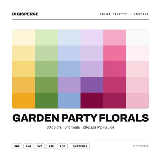 Garden Party Florals Color Palette | 30 Procreate Swatches, HEX, RGB, CMYK (Digital Download)