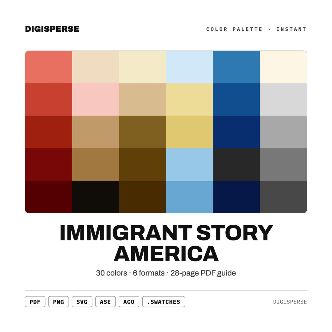 Immigrant Story America Color Palette | 30 Colors | Hex RGB CMYK | Procreate Swatches + ASE | Digital Download