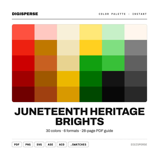 Juneteenth Heritage Brights Color Palette | 30 Colors | Hex RGB CMYK | Procreate Swatches + ASE | Digital Download