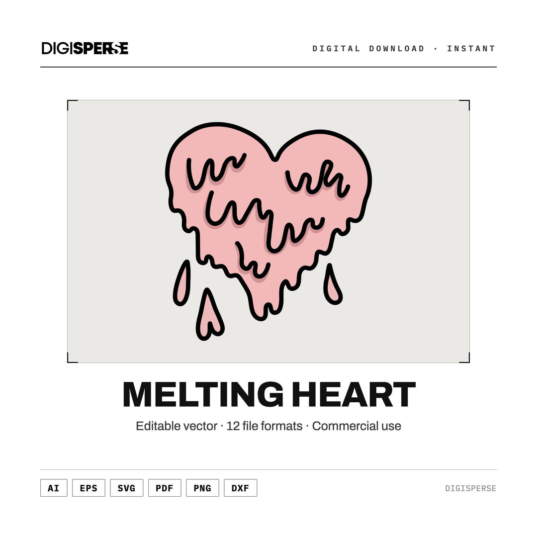 Melting Heart Graphic | Includes 12 File Formats | For Design, Print, Die Cut, Sublimation, CNC