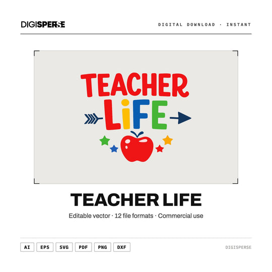 Teacher Life SVG PNG | Colorful Apple Classroom Design | Cricut Silhouette | Teacher Appreciation
