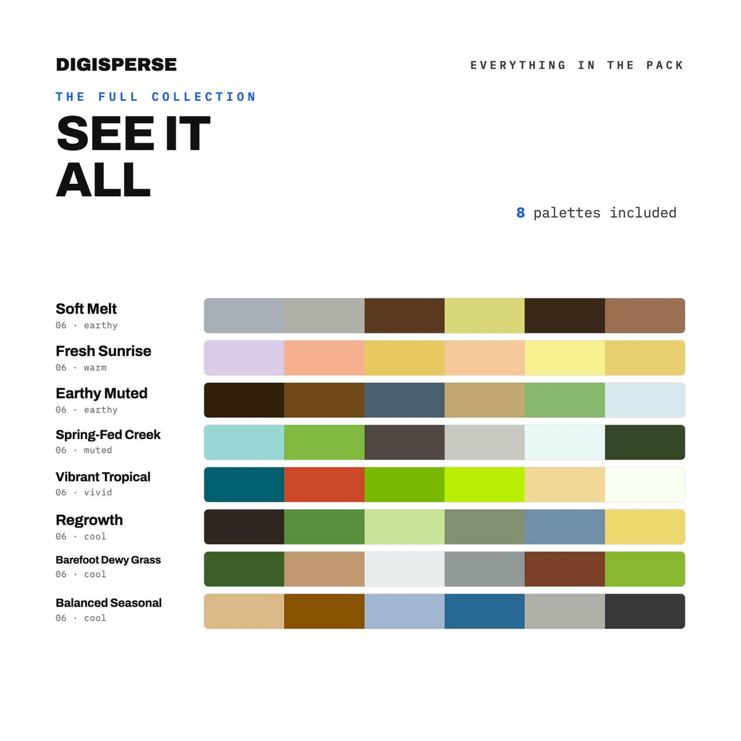 Early Spring Color Scheme Pack, 8 Thaw and Melt Palettes for Nature Journals, Fresh Season Branding and Rainy Day Craft Projects