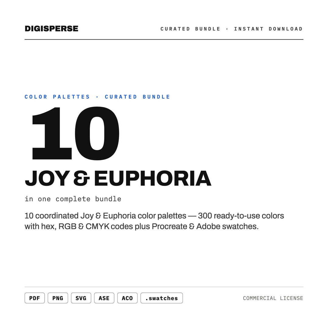 Happy Color Palette Collection, 10 Joy and Euphoria Schemes for Uplifting Branding, Kids Products and Feel Good Stationery