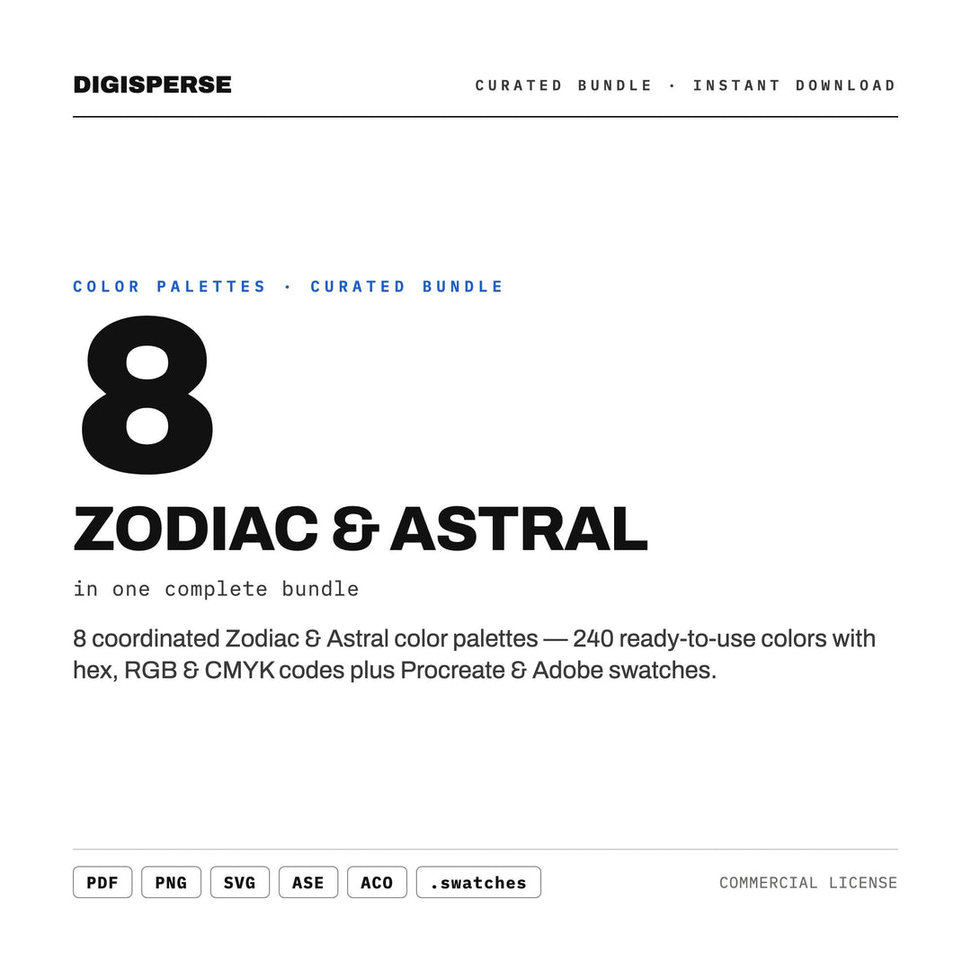 Zodiac Color Palette Set, 8 Astral Sign Schemes for Astrology Content, Birth Chart Art and Celestial Jewelry Brand Design