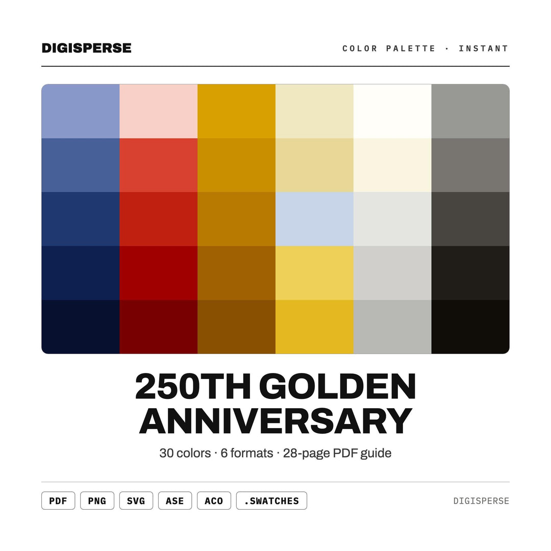 250th Golden Anniversary Color Palette | 30 Colors | Hex RGB CMYK | Procreate Swatches + ASE | Digital Download
