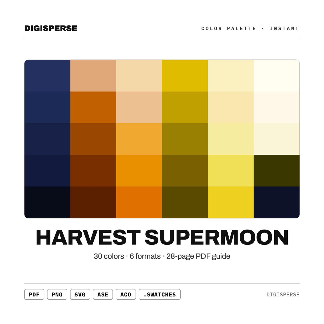 Harvest Supermoon Color Palette | 30 Colors | Hex RGB CMYK | Procreate Swatches + ASE | Digital Download