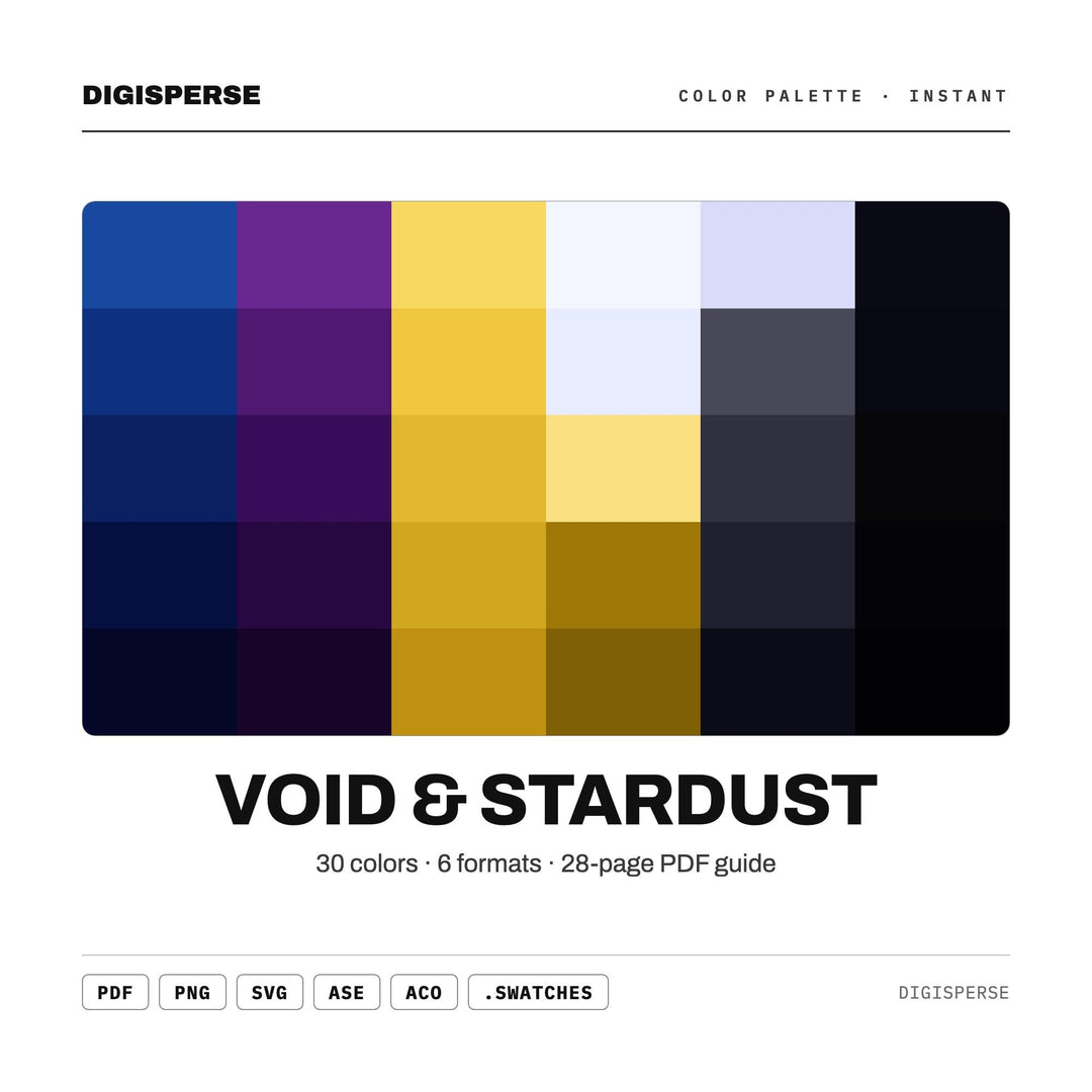 Cosmic Black Color Palette for Deep Space Galaxy Art and Celestial Branding, 30 Stardust Nebula Hues, Procreate Swatches, Hex Codes