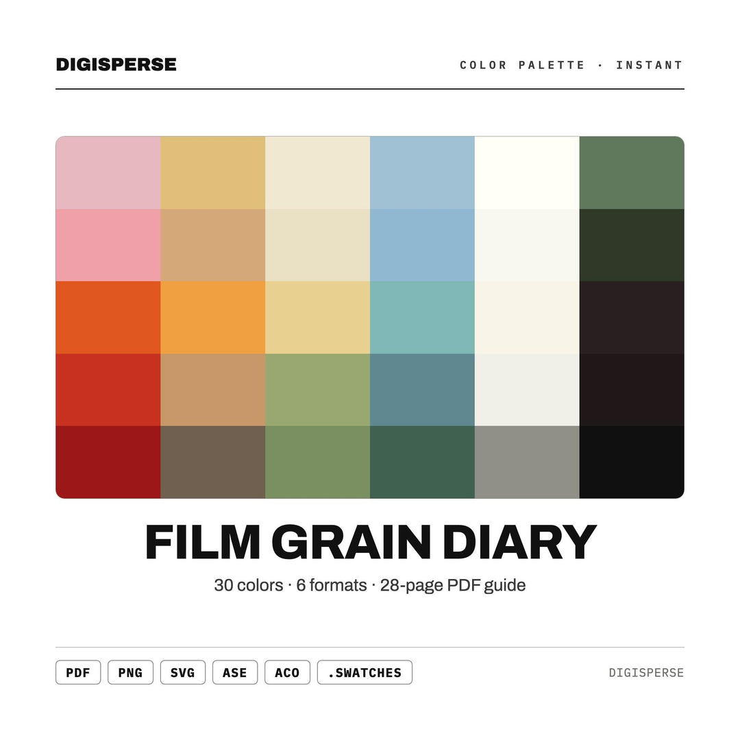 Film Grain Diary Color Palette | 30 Analog Tones, Procreate, ASE (Digital Download)