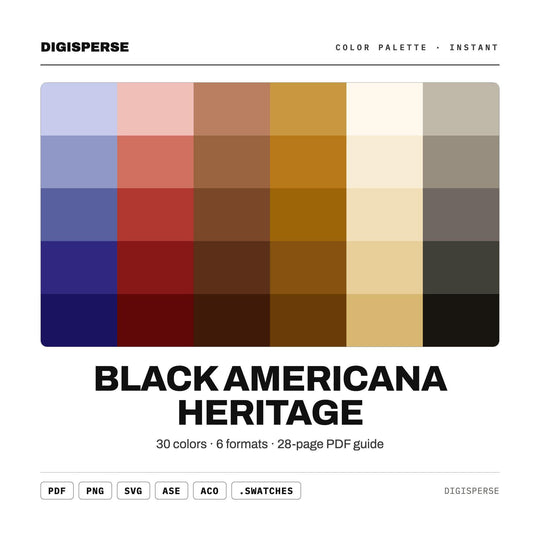 Black Americana Heritage Color Palette | 30 Colors | Hex RGB CMYK | Procreate Swatches + ASE | Digital Download