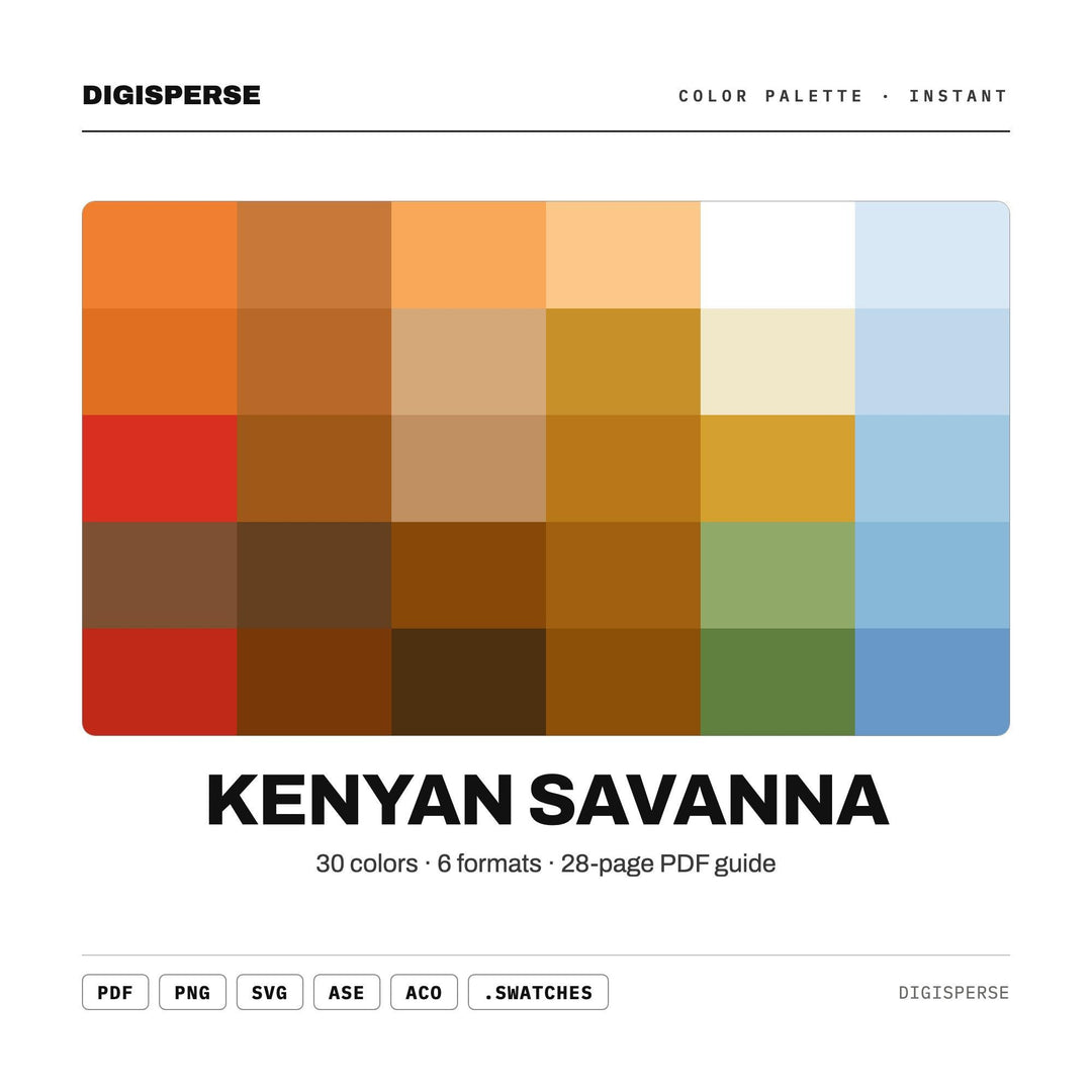 Kenyan Savanna Color Palette | 30 Procreate Swatches, ASE, CMYK, RGB (Digital Download)