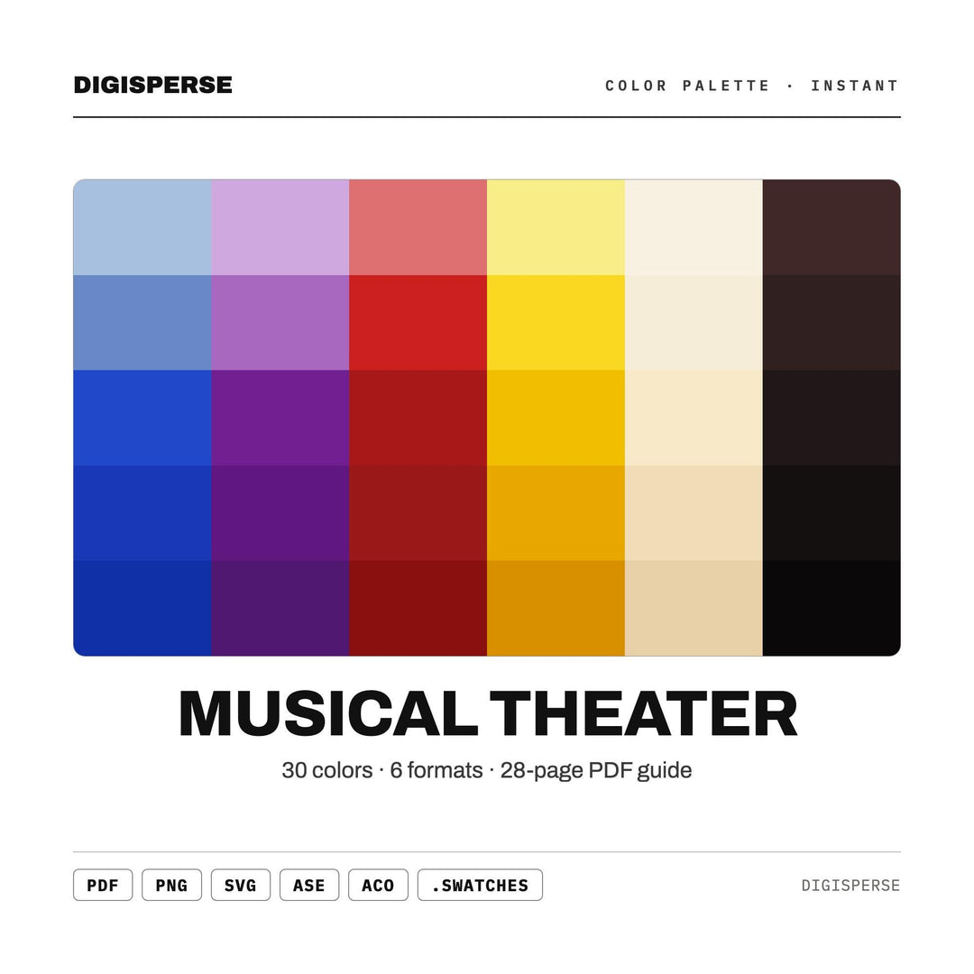 Musical Theater Color Palette | 30 Colors, Hex, RGB, CMYK (Digital Download)