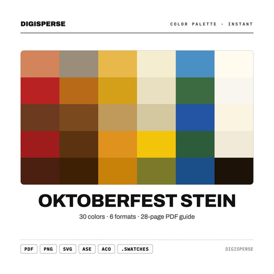 Warm Bavarian Color Palette for German Beer Fest Art and Autumn Branding, 30 Oktoberfest Amber Hues, Procreate Swatches, Hex Codes