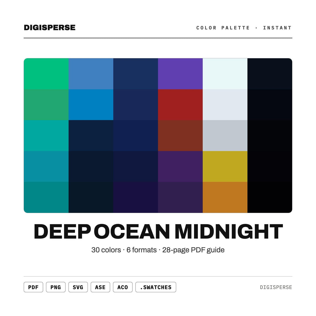 Deep Ocean Midnight Color Palette | 30 Procreate Swatches, ASE (Digital Download)