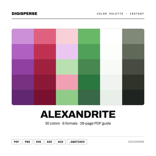 Jewel Tone Color Palette for Luxury Branding and Crystal Art, 30 Color Shifting Alexandrite Hues, Procreate Swatches, Hex Codes
