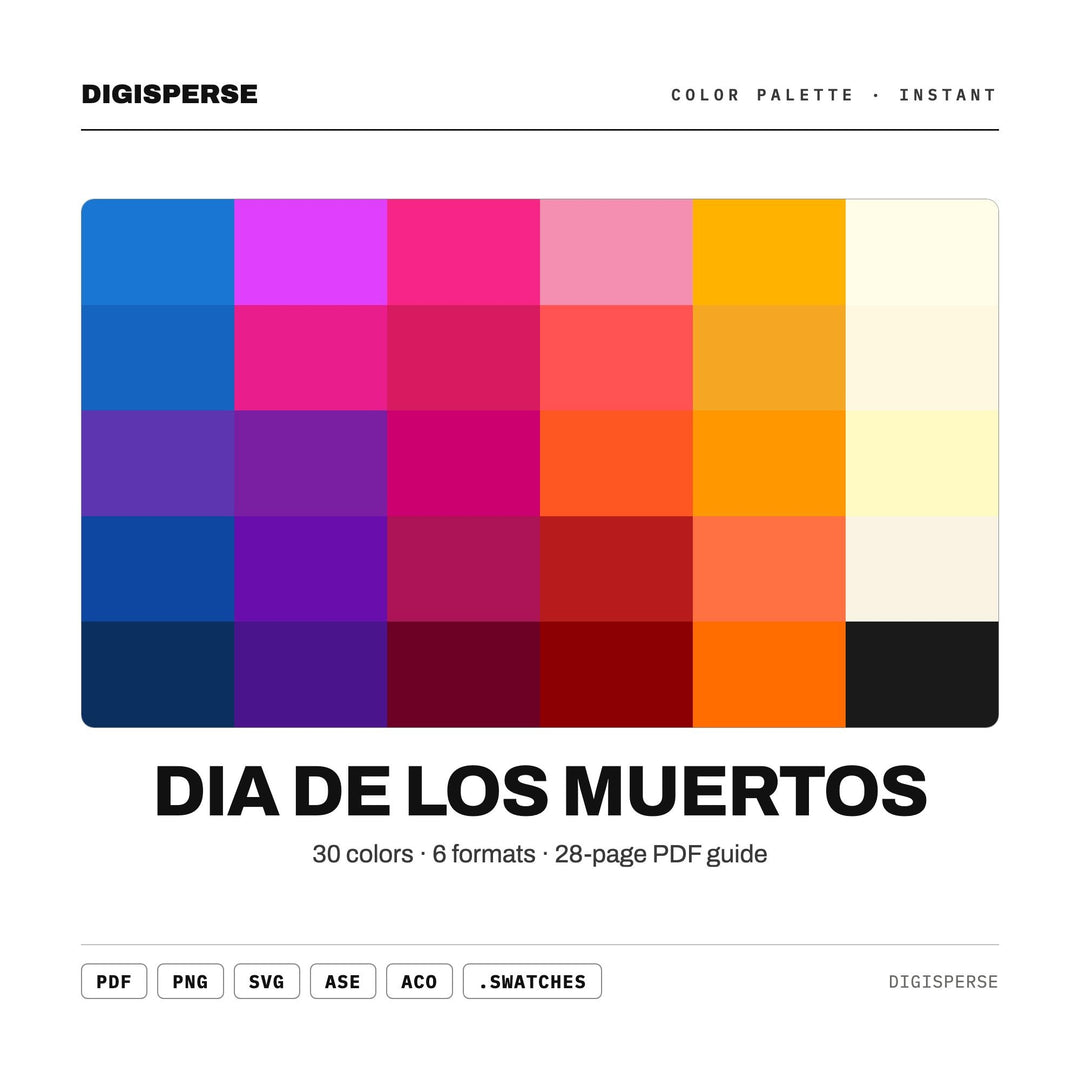 Vibrant Festive Color Palette for Day of the Dead Art and Mexican Branding, 30 Marigold Bold Hues, Procreate Swatches