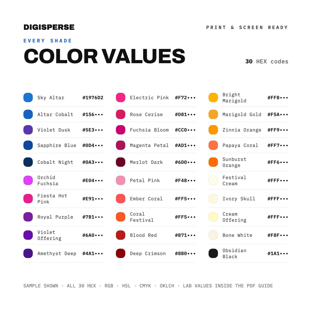 Vibrant Festive Color Palette for Day of the Dead Art and Mexican Branding, 30 Marigold Bold Hues, Procreate Swatches