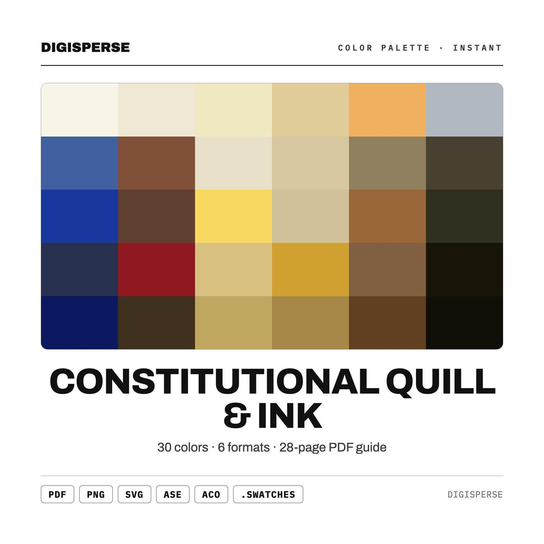 Constitutional Quill & Ink Color Palette | 30 Colors | Hex RGB CMYK | Procreate Swatches + ASE | Digital Download