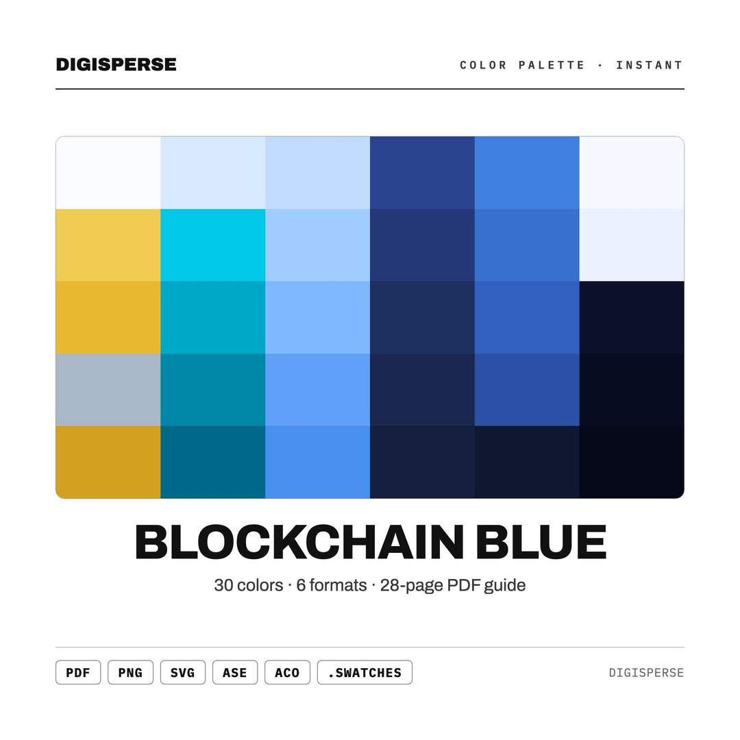 Blockchain Blue Color Palette | 30 Procreate Swatches, HEX, RGB, CMYK (Digital Download)
