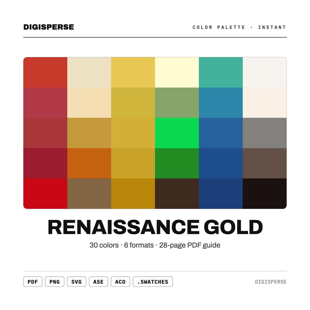 Renaissance Gold Color Palette | 30 Procreate Swatches, HEX, RGB, CMYK (Digital Download)