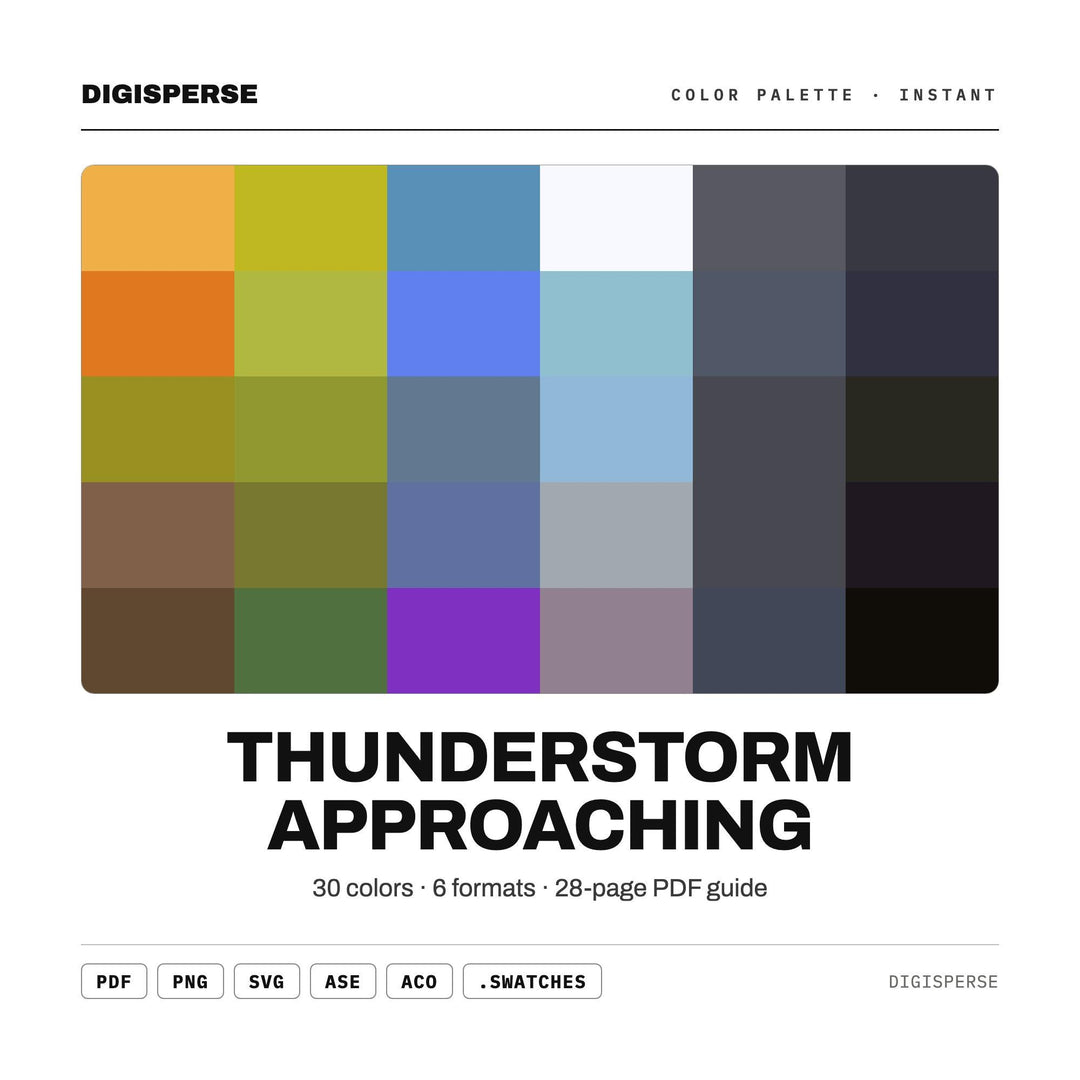 Thunderstorm Approaching Color Palette | 30 Colors | Hex RGB CMYK | Procreate Swatches + ASE | Digital Download