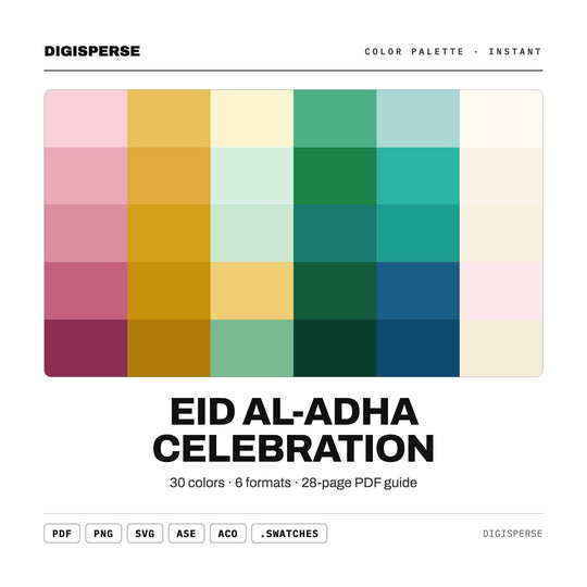 Elegant Green Gold Color Palette for Eid Celebration Art and Islamic Branding, 30 Festive Eid Hues, Procreate Swatches