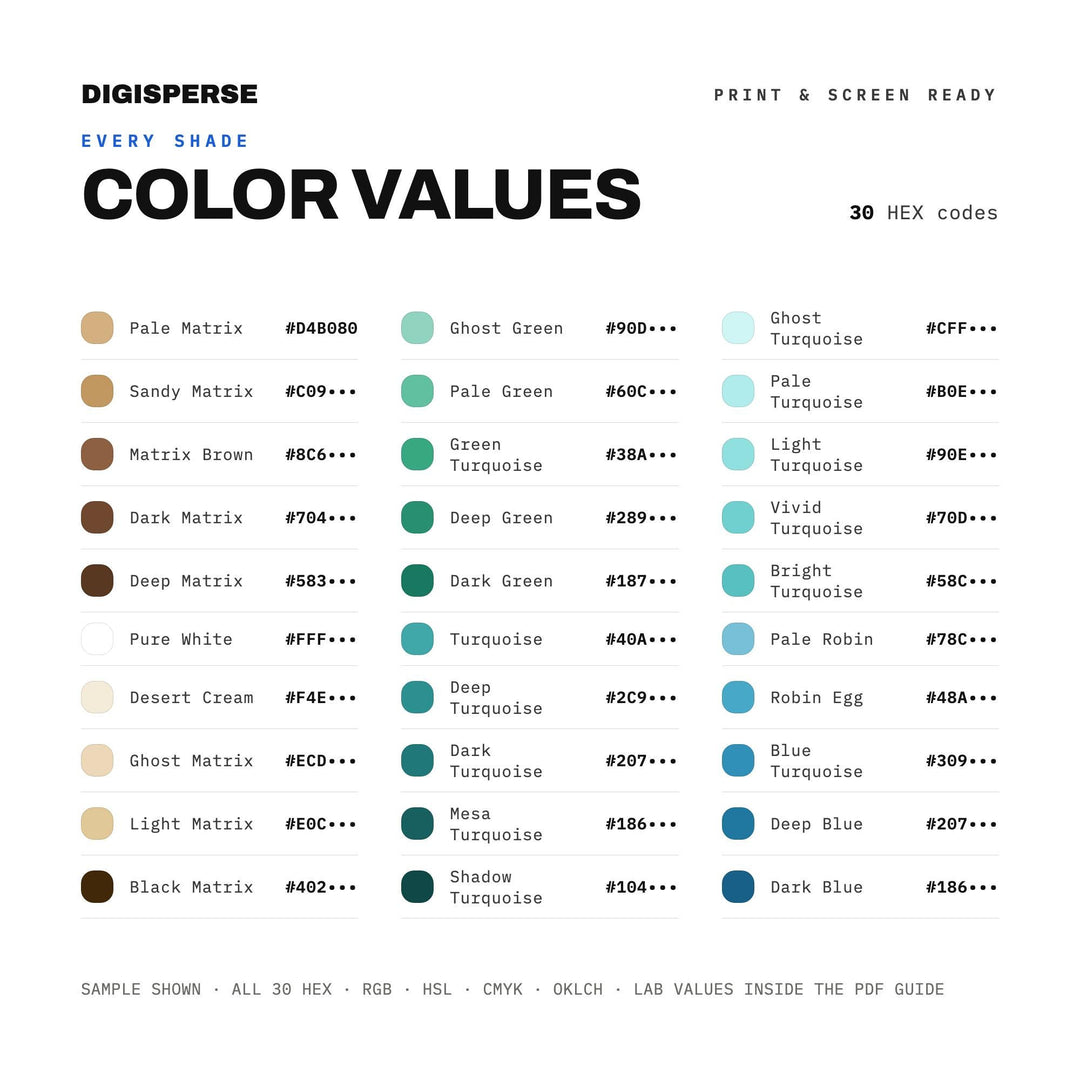 Turquoise Mesa Color Palette | 30 Southwestern Colors, Procreate, ASE (Digital Download)