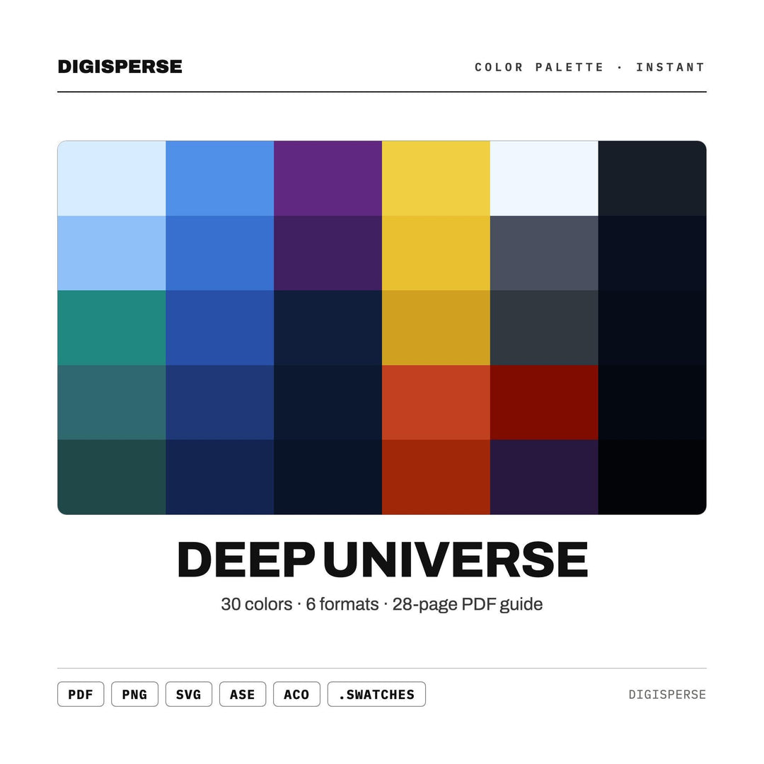 Cosmic Night Color Palette for Galaxy Art and Celestial Branding, 30 Deep Universe Nebula Hues with Hex Codes, Procreate Swatches