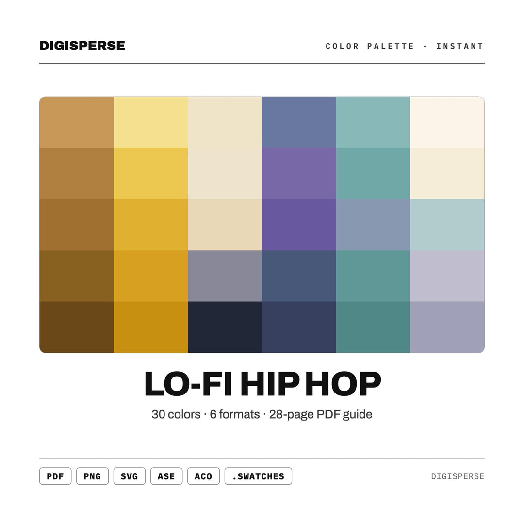 Lo-Fi Hip Hop Color Palette | 30 Colors, Hex, RGB, CMYK (Digital Download)