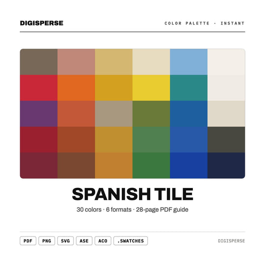 Spanish Tile Color Palette | 30 Procreate Swatches, Hex, RGB, CMYK (Digital Download)