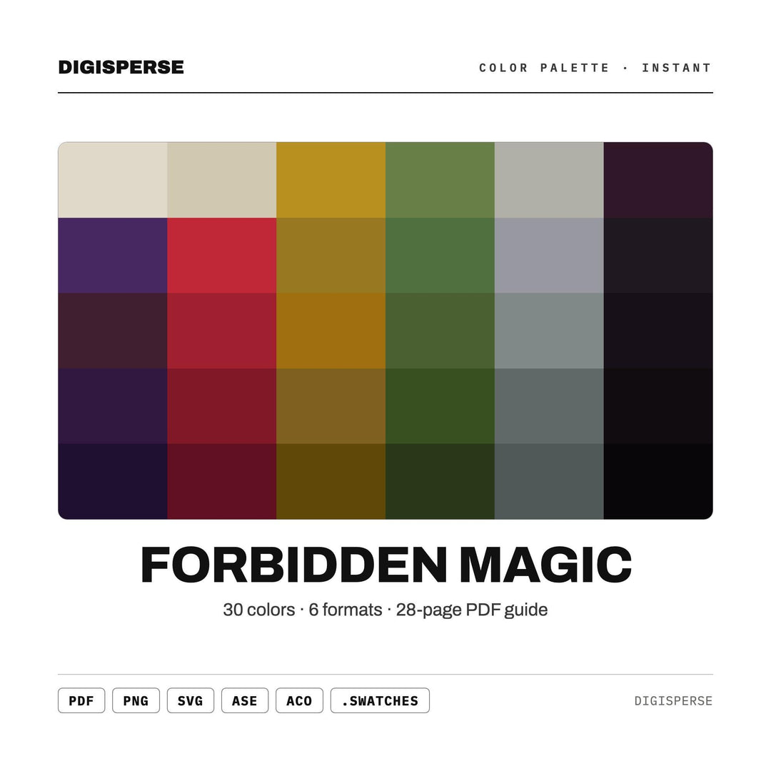 Forbidden Magic Color Palette | 30 Colors | Hex RGB CMYK | Color Guide | Procreate Swatches + ASE | Digital Download