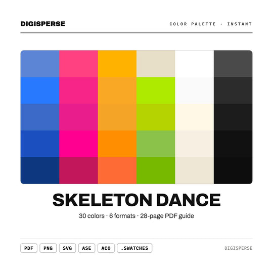 Playful Spooky Color Palette for Halloween Kids Art and Festive Branding, 30 Skeleton Bone Hues, Procreate Swatches