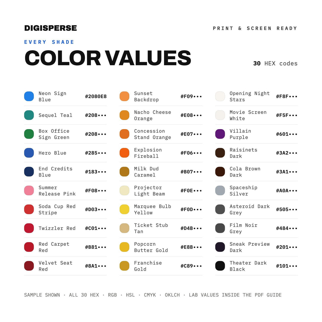 Summer Blockbuster Movie Color Palette | 30 Procreate Swatches, ASE (Digital Download)