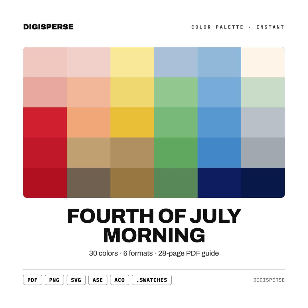 Fourth of July Morning Color Palette | 30 Colors | Hex RGB CMYK | Procreate Swatches + ASE | Digital Download
