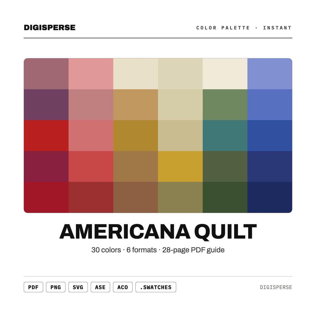 Americana Quilt Color Palette | 30 Colors | Hex RGB CMYK | Procreate Swatches + ASE | Digital Download