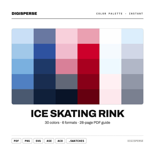 Cool Winter Color Palette for Ice Rink Art and Frosty Holiday Branding, 30 Skating Blue Hues, Procreate Swatches