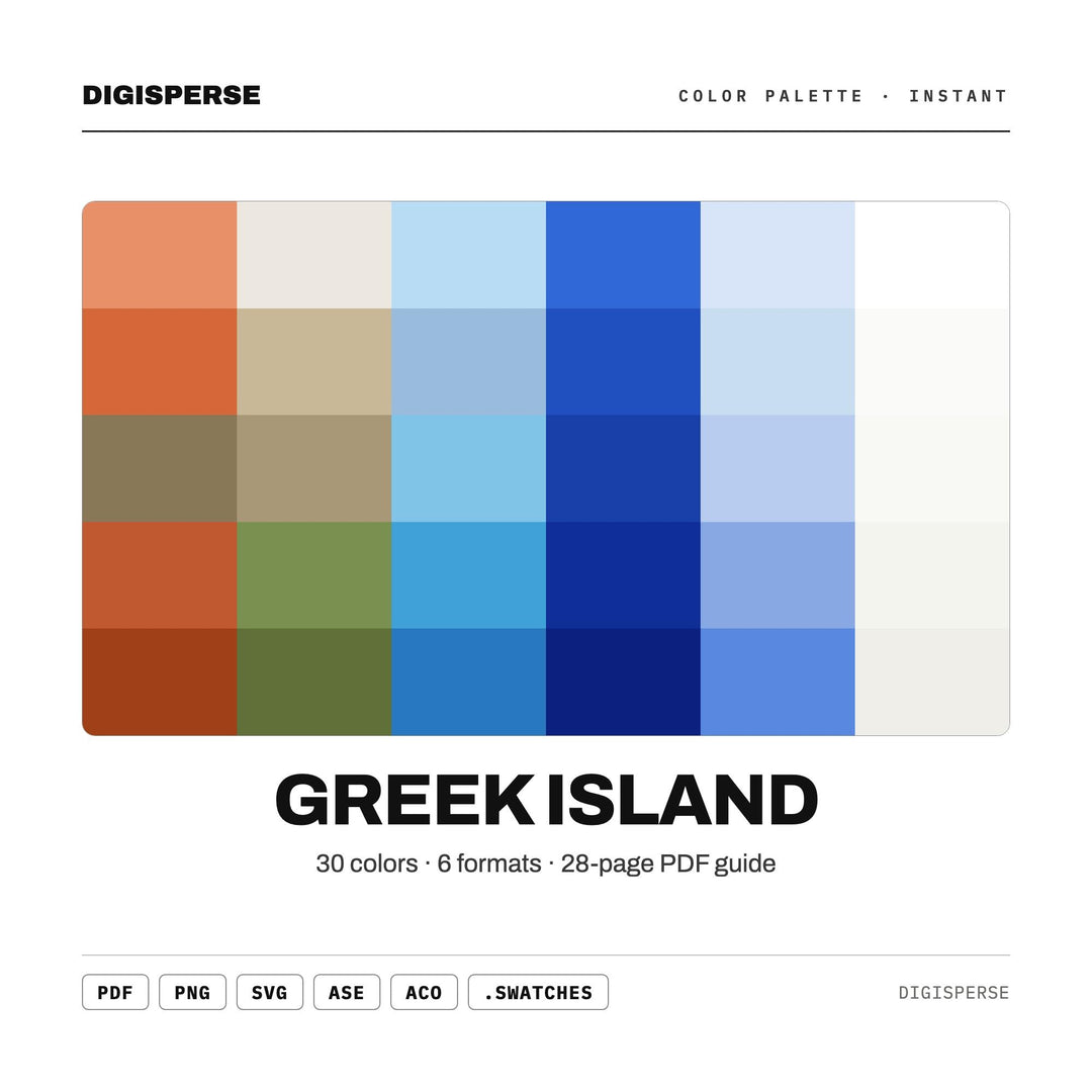 Greek Island Color Palette | 30 Procreate Swatches, ASE Guide (Digital Download)