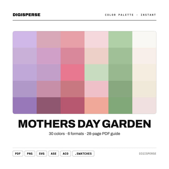 Soft Floral Color Palette for Mothers Day Art and Spring Garden Branding, 30 Blooming Pastel Hues, Procreate Swatches