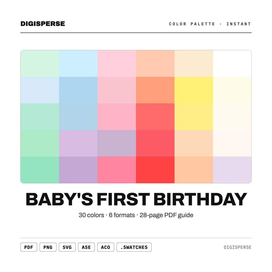 Soft Pastel Color Palette for Cake Smash Party Art and Nursery Branding, 30 Sweet Baby Hues, Procreate Swatches, Hex Codes