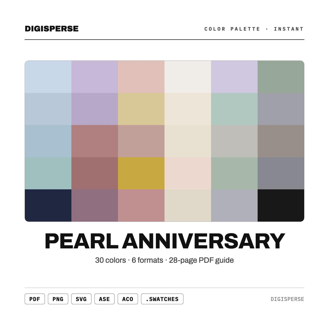 Pearl Anniversary Color Palette | 30 Colors | Hex RGB CMYK | Procreate Swatches + ASE | Digital Download