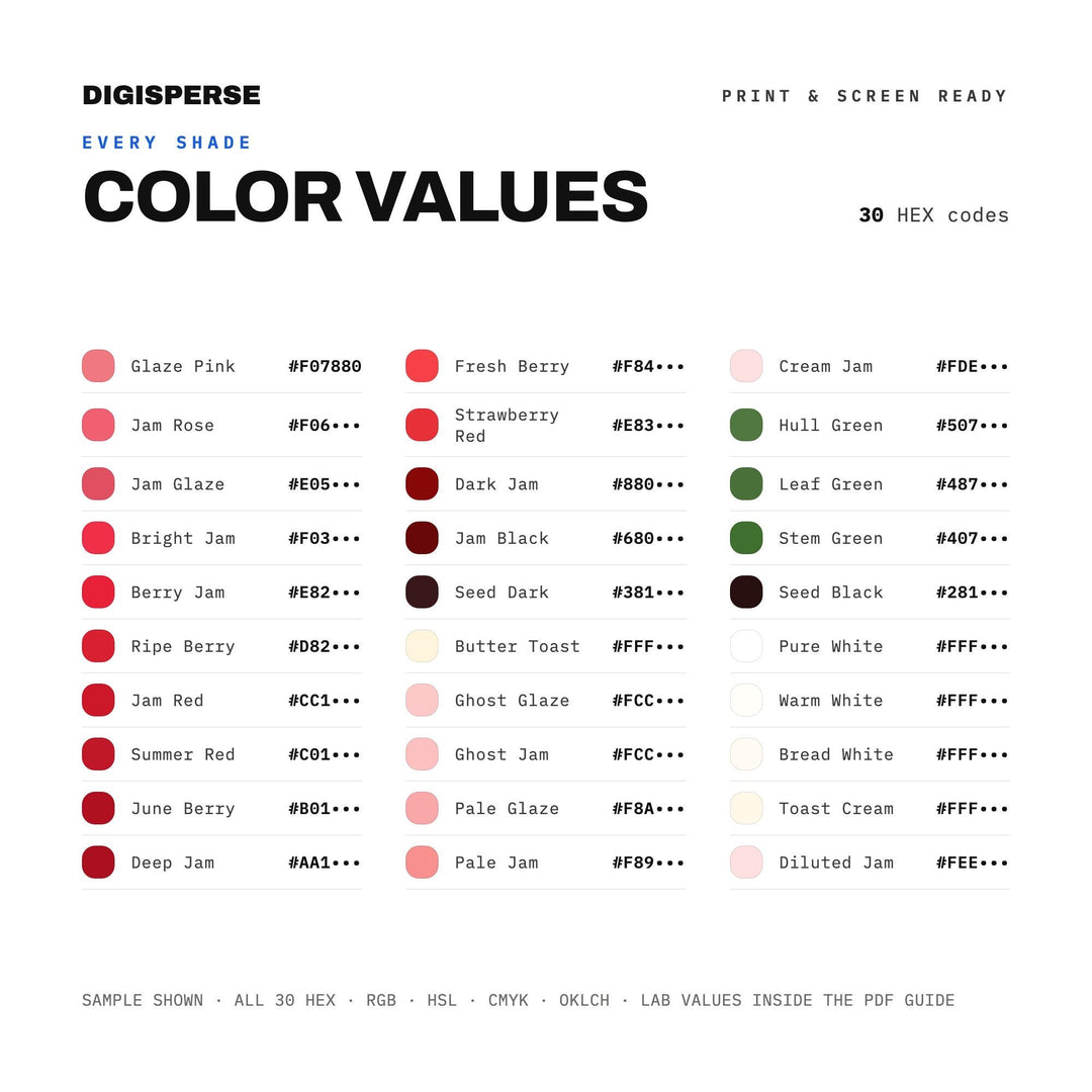 Strawberry Jam Color Palette | 30 Procreate Swatches, ASE, PDF Guide (Digital Download)