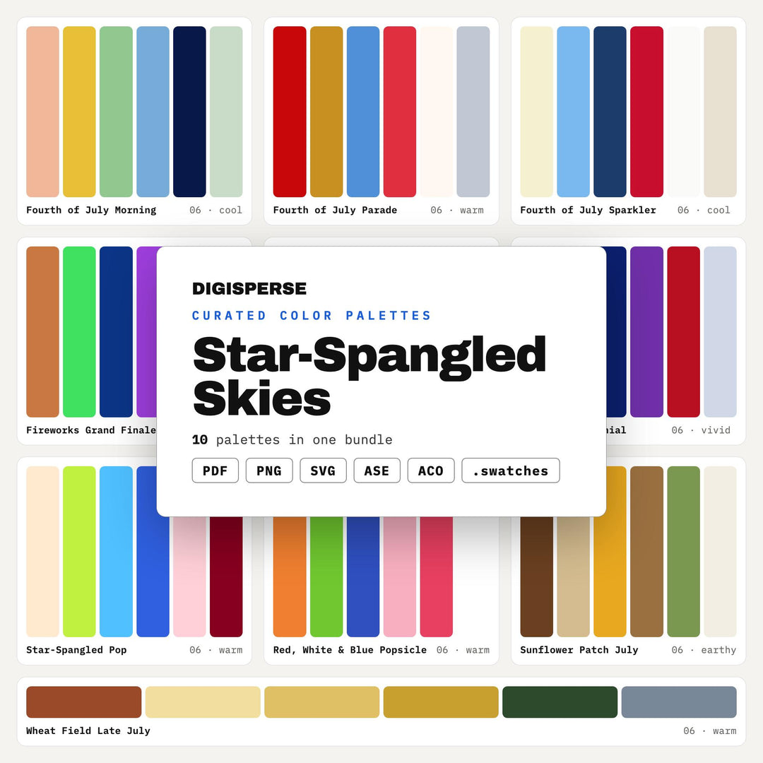 Patriotic Color Palette Bundle, 10 Star Spangled Sky Color Schemes for July 4th Crafts, Americana Decor and Flag Day Designs